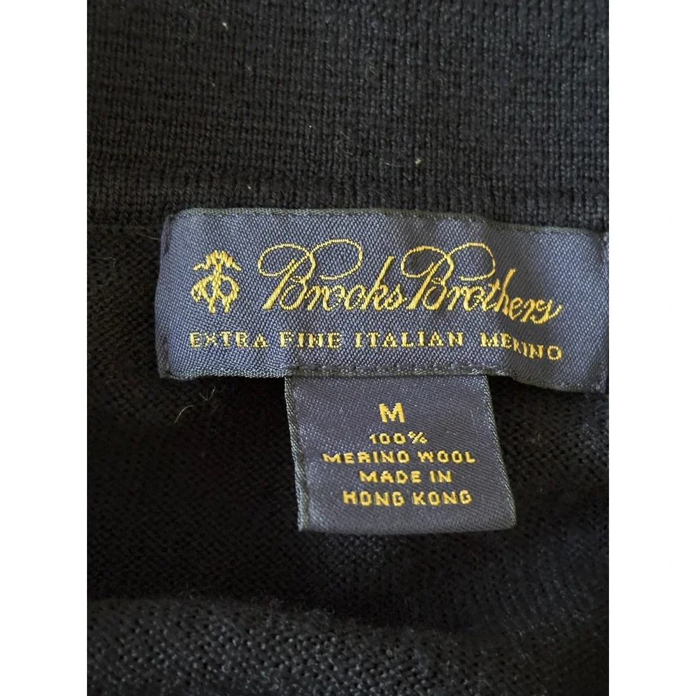 Brooks Brothers Merino Wool Polo Sweater Mens M Blue Long Sleeve Italian Merino
